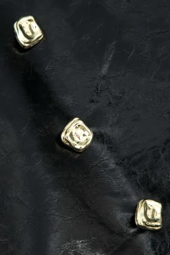 MICAS Skirts-Faux Leather Button Mini Skirt BLACK