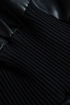 MICAS Blazers|Outerwear-Faux Leather Button Patchwork Blazer BLACK