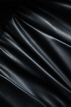 MICAS Blazers|Outerwear-Faux Leather Button Patchwork Blazer BLACK