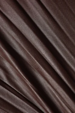 MICAS Skirts-Faux Leather Button Pleated Skirt BROWN