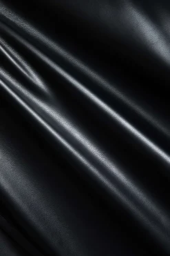 MICAS Outerwear|Outerwear-Faux Leather Button Ruched Jacket BLACK