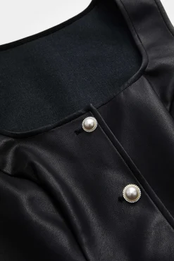 MICAS Tank Tops & Cami-Faux Leather Button Tank Top BLACK