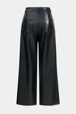 MICAS Pants-Faux Leather Button Wide Leg Trousers BLACK