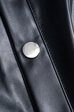 MICAS Pants-Faux Leather Button Wide Leg Trousers BLACK