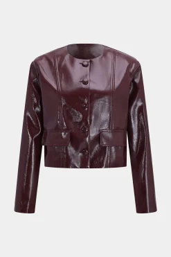 MICAS Outerwear|Outerwear-Faux Leather Buttoned Pocket Jacket BURGUNDY