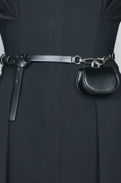 MICAS Accessories-Faux Leather Chain Mini Pocket Waist Belt BLACK