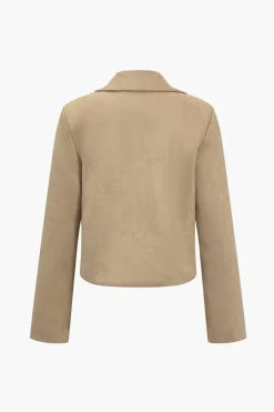 MICAS Outerwear|Outerwear-Faux Leather Collar Pocket Jacket TAN