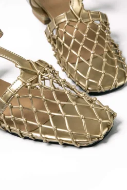 MICAS Shoes|Shoes-Faux Leather Cut Out Square Toe Low Heel Sandals PURE GOLD