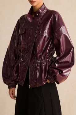 MICAS Outerwear|Outerwear-Faux Leather Drawstring Pocket Jacket