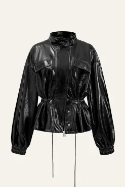 MICAS Outerwear|Outerwear-Faux Leather Drawstring Pocket Jacket