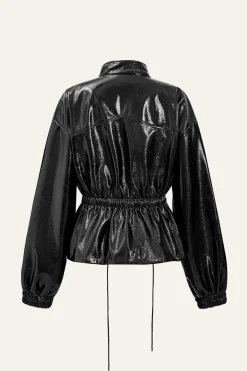 MICAS Outerwear|Outerwear-Faux Leather Drawstring Pocket Jacket