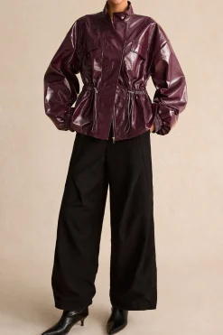 MICAS Outerwear|Outerwear-Faux Leather Drawstring Pocket Jacket