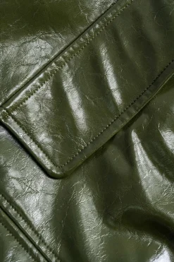 MICAS Skirts-Faux Leather Fake Pockets Skirt GREEN