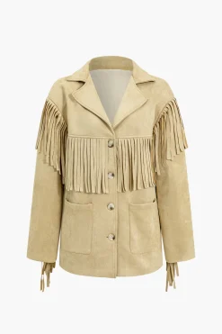 MICAS Outerwear|Outerwear-Faux Leather Fringe Jacket BEIGE