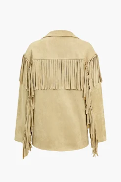 MICAS Outerwear|Outerwear-Faux Leather Fringe Jacket BEIGE