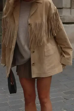 MICAS Outerwear|Outerwear-Faux Leather Fringe Jacket BEIGE