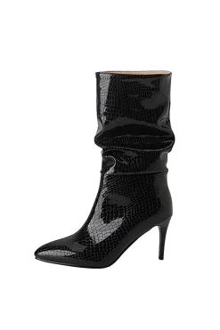 MICAS Shoes|Boots-Faux Leather High Heel Pointed Ankle Boots BLACK