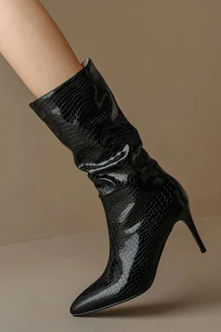 MICAS Shoes|Boots-Faux Leather High Heel Pointed Ankle Boots BLACK