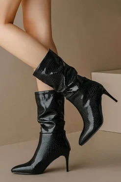MICAS Shoes|Boots-Faux Leather High Heel Pointed Ankle Boots BLACK