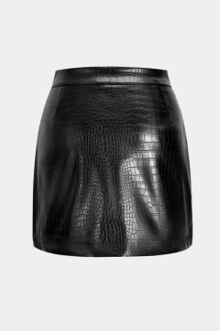 MICAS Skirts-Faux Leather High Waist Button Pocket Skirt BLACK