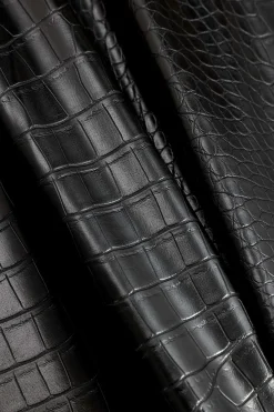 MICAS Skirts-Faux Leather High Waist Button Pocket Skirt BLACK