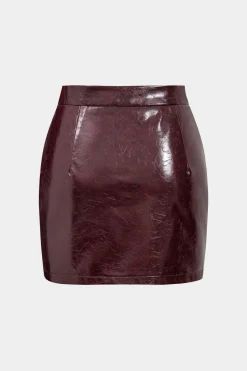 MICAS Skirts-Faux Leather High Waist Metallic Button Skirt BURGUNDY