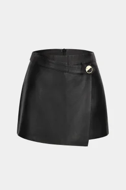 MICAS Shorts-Faux Leather High Waist Skort BLACK