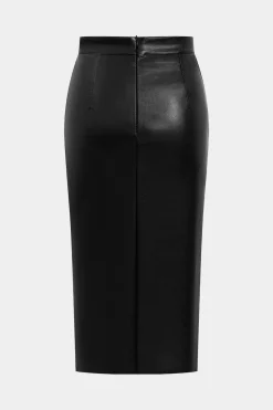 MICAS Skirts-Faux Leather High Waist Side Slit Ruched Skirt BLACK