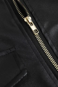 MICAS Shorts-Faux Leather High Waist Zipper Pocket Shorts BLACK