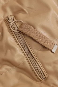 MICAS Outerwear|Outerwear-Faux Leather Hooded Puffer Jacket