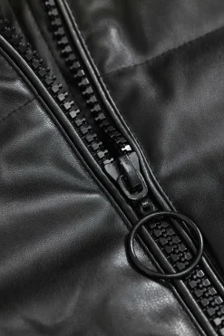 MICAS Outerwear|Outerwear-Faux Leather Hooded Puffer Jacket