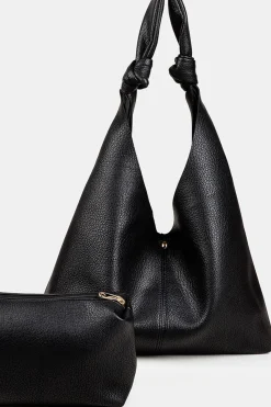 MICAS Bags|Accessories-Faux Leather Knot Shoulder Bag BLACK