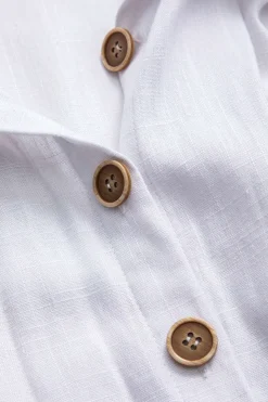 MICAS Long Sleeve Dresses|Mini Dresses-Faux Leather Linen Patchwork Button Long Sleeve Mini Dress WHITE