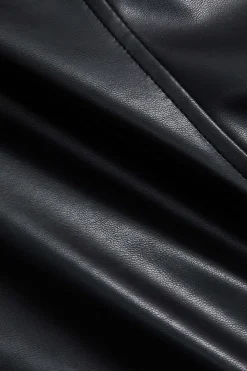 MICAS Long Sleeve Dresses|Mini Dresses-Faux Leather Linen Patchwork Button Long Sleeve Mini Dress WHITE