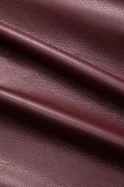 MICAS Outerwear|Outerwear-Faux Leather Metallic Asymmetrical Neck Long Sleeve Jacket BURGUNDY