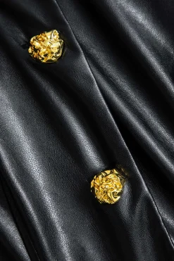 MICAS Outerwear|Outerwear-Faux Leather Metallic Button Jacket