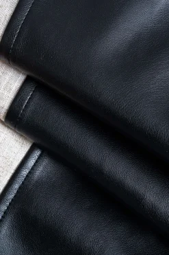 MICAS Pants-Faux Leather Metallic Patchwork Trousers BLACK