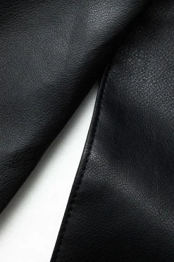 MICAS Outerwear|Outerwear-Faux Leather Notched Lapel Belted Trench Coat BLACK