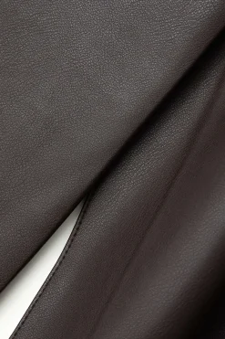 MICAS Outerwear|Outerwear-Faux Leather Notched Lapel Belted Trench Coat BLACK