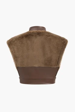 MICAS Skirt Sets-Faux Leather Patchwork Fur Skirt Set