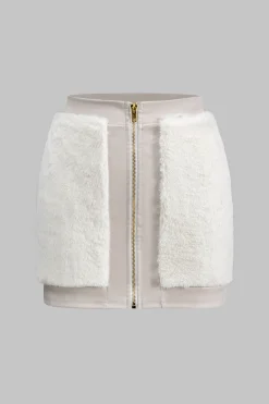 MICAS Skirt Sets-Faux Leather Patchwork Fur Skirt Set