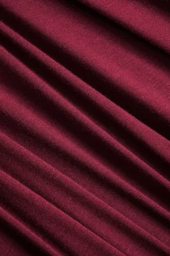 MICAS Long Sleeve Dresses|Mini Dresses-Faux Leather Patchwork Long Sleeve Draped Cowl Neck Mini Dress MAROON