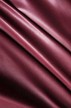 MICAS Long Sleeve Dresses|Mini Dresses-Faux Leather Patchwork Long Sleeve Draped Cowl Neck Mini Dress MAROON