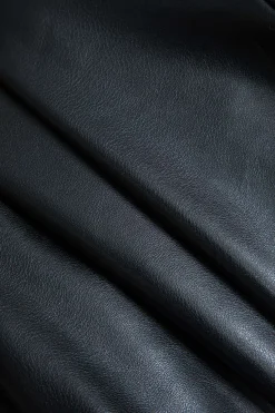 MICAS Long Sleeve Tops|Long Sleeves Tops-Faux Leather Patchwork Metallic Button Long-Sleeve Top BLACK