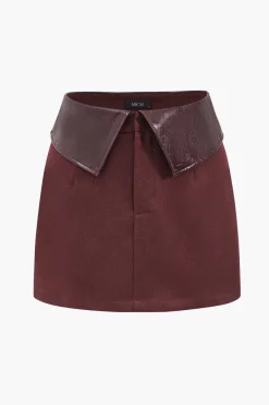 MICAS Skirts-Faux Leather Patchwork Mini Skirt BURGUNDY