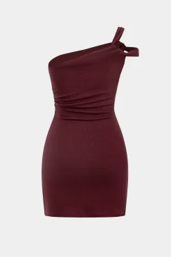 MICAS Mini Dresses-Faux Leather Patchwork Mini Dress BURGUNDY