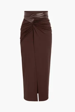 MICAS Skirts-Faux Leather Patchwork Ruched Skirt