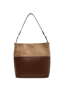 MICAS Bags|Accessories-Faux Leather Patchwork Shoulder Bag BROWN
