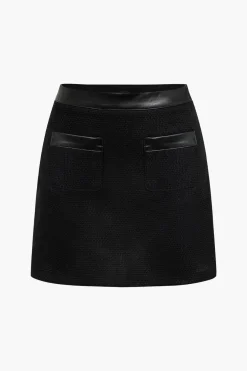 MICAS Skirts-Faux Leather Patchwork Skirt BLACK