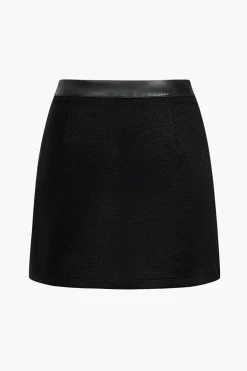 MICAS Skirts-Faux Leather Patchwork Skirt BLACK
